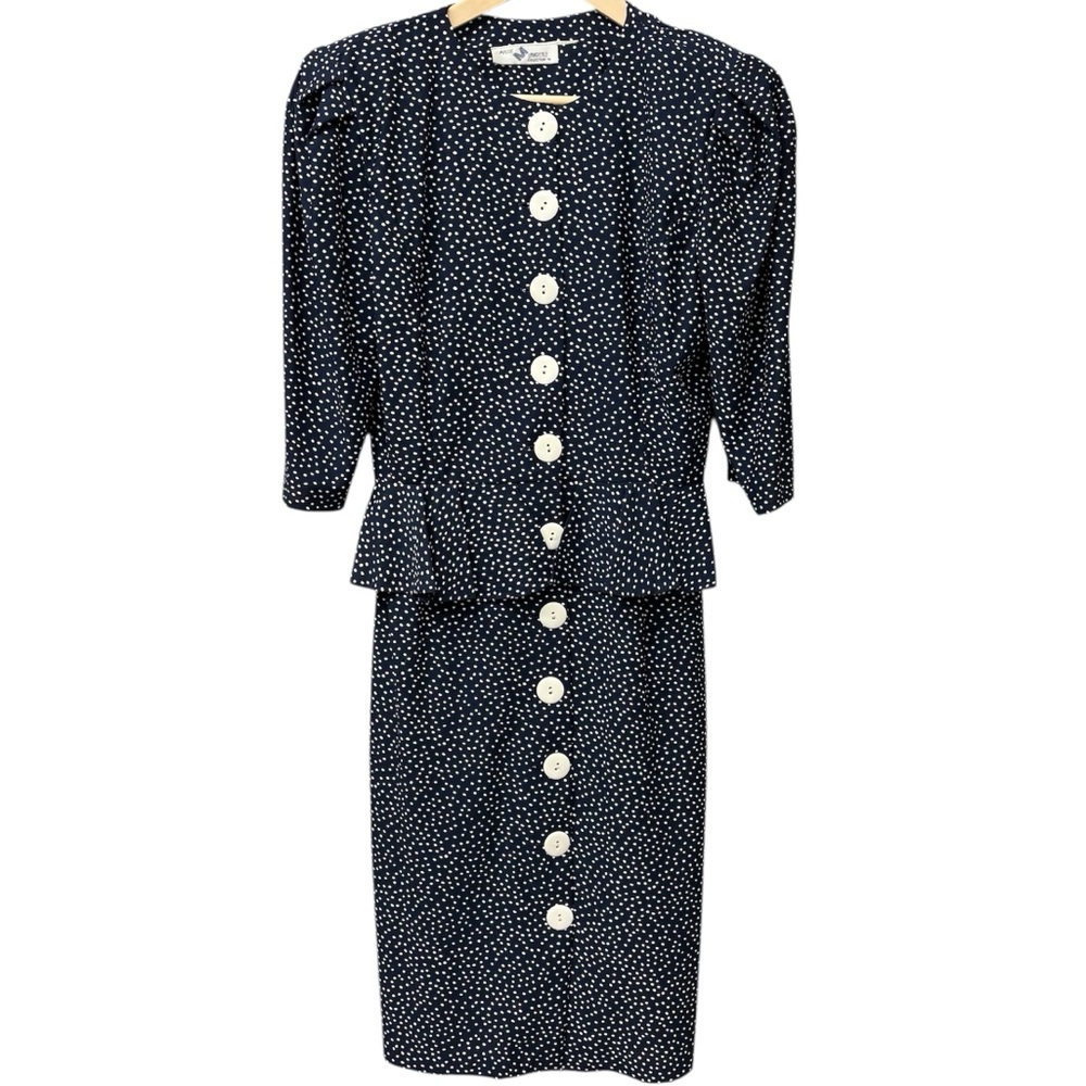 Maggie Lawrence vintage dotted dress with peplum waist, size large